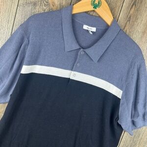 Reiss Cairns Striped Textured Knitted Polo Button Shirt Men Size XL Color Block